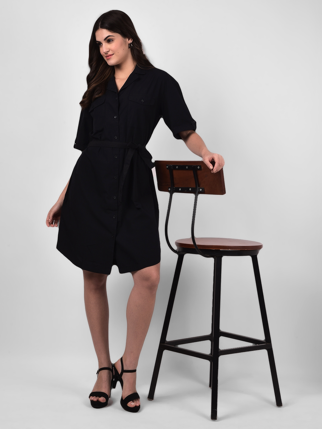 Numero Uno Women Black Utility Shirt Dress